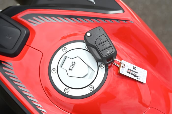 TVS Apache RTR 310 red colour with keyless fob
